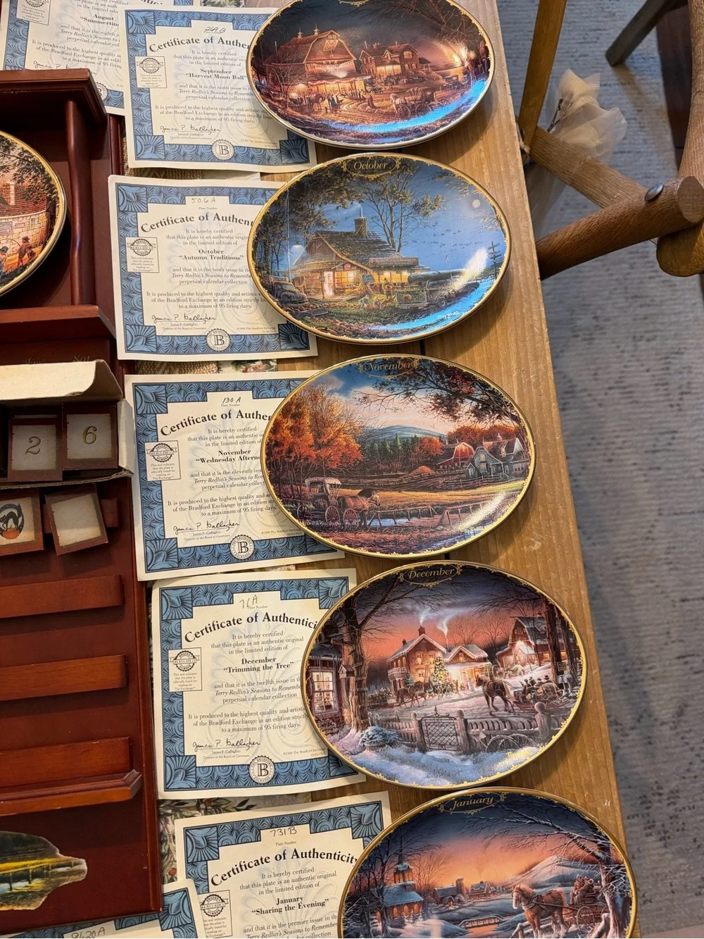 Terry Redlin Seasons to Remember Perpetual Calendar Complete 12 Plates Tiles COA